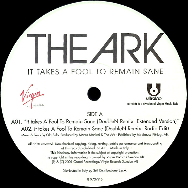 The Ark - It Takes A Fool To Remain Sane | Ultralab (8 97379 6) - 3 The Ark - It Takes A Fool To Remain Sane | Ultralab (8 97379 6) - 3