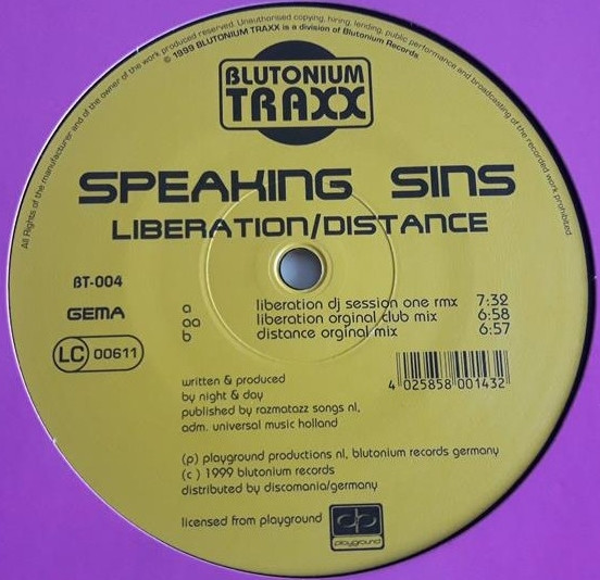 Speaking Sins - Liberation / Distance | Blutonium Traxx (BT 004) - 2