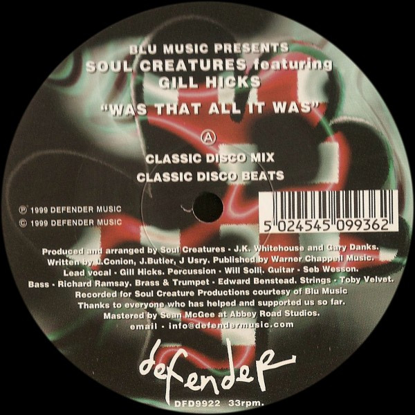 Blu Music Presents Soul Creatures Featuring Gill Hicks - Was That All It Was | Defender Music (DFD9922) - main