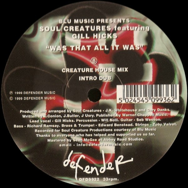 Blu Music Presents Soul Creatures Featuring Gill Hicks - Was That All It Was | Defender Music (DFD9922) - 2