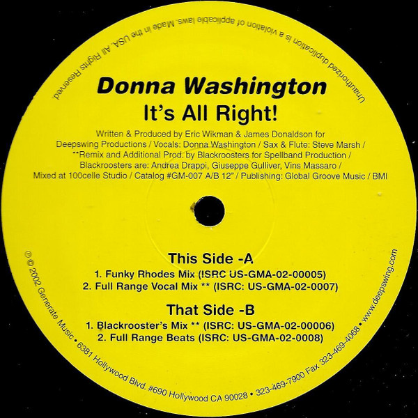 Donna Washington - It's All Right! | Generate Music (GM-007)