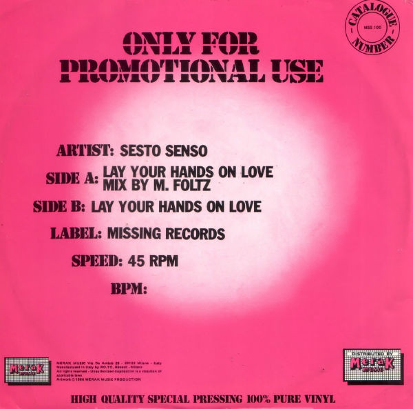 Sesto Senso - Lay Your Hands On Love | Missing (MSS 100) - main