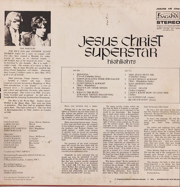 Tim Rice & Andrew Lloyd Webber - Jesus Christ Superstar -  A Rock Opera | Joker (SM 3286) - 2