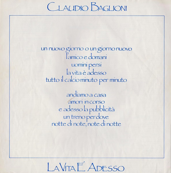 Claudio Baglioni - La Vita È Adesso | CBS (CBS 26533) - 6 Claudio Baglioni - La Vita È Adesso | CBS (CBS 26533) - 6