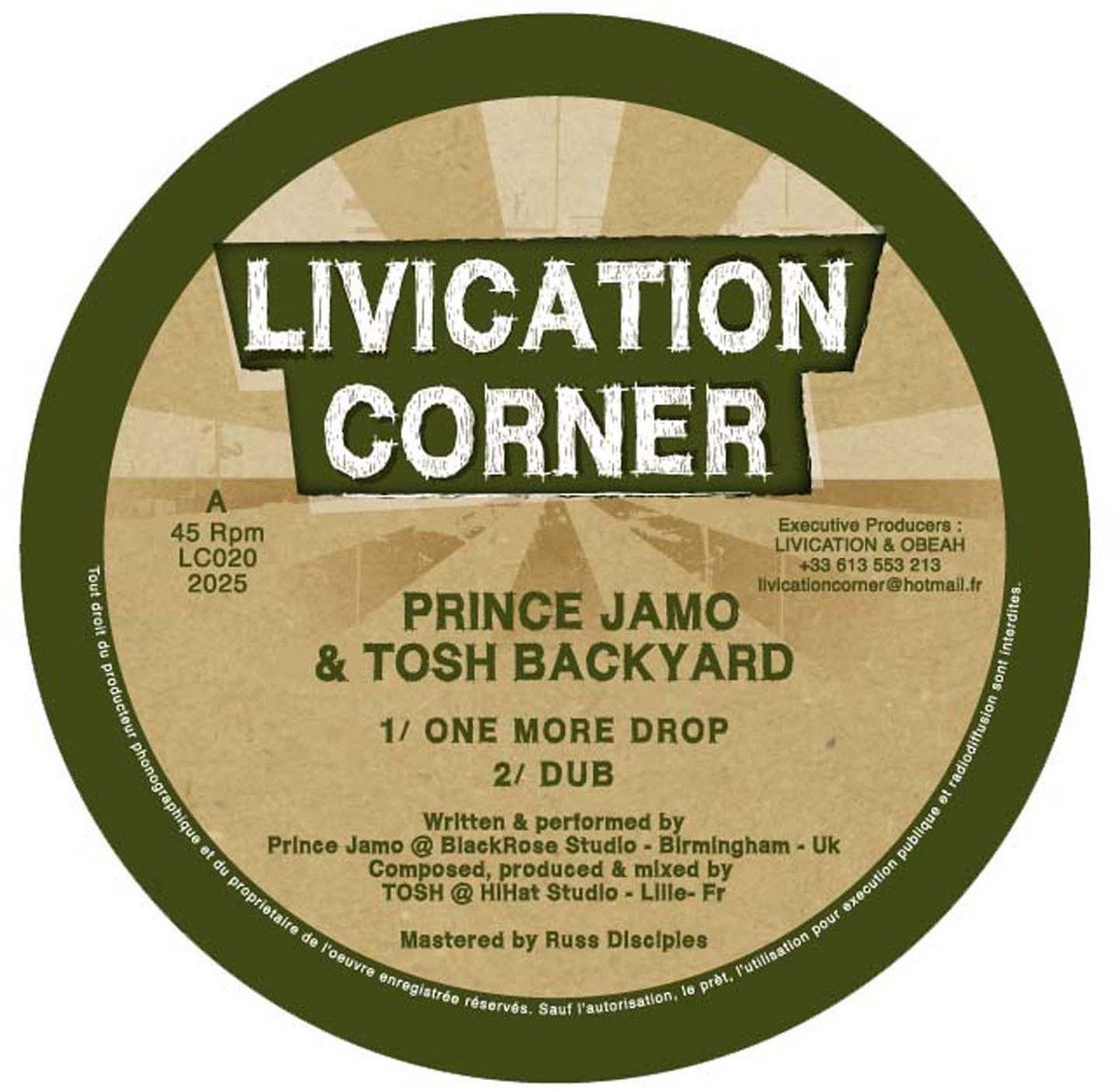 Prince Jamo , Tosh BackYard - One More Drop / Nonstop | Livication Corner (LC020) - main Prince Jamo , Tosh BackYard - One More Drop / Nonstop | Livication Corner (LC020) - main