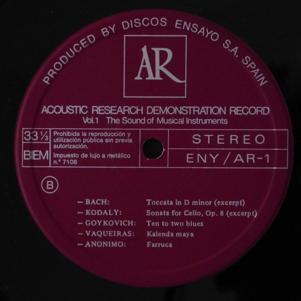 Acoustic Research Demonstration Record     The Sound Of Musical Instruments