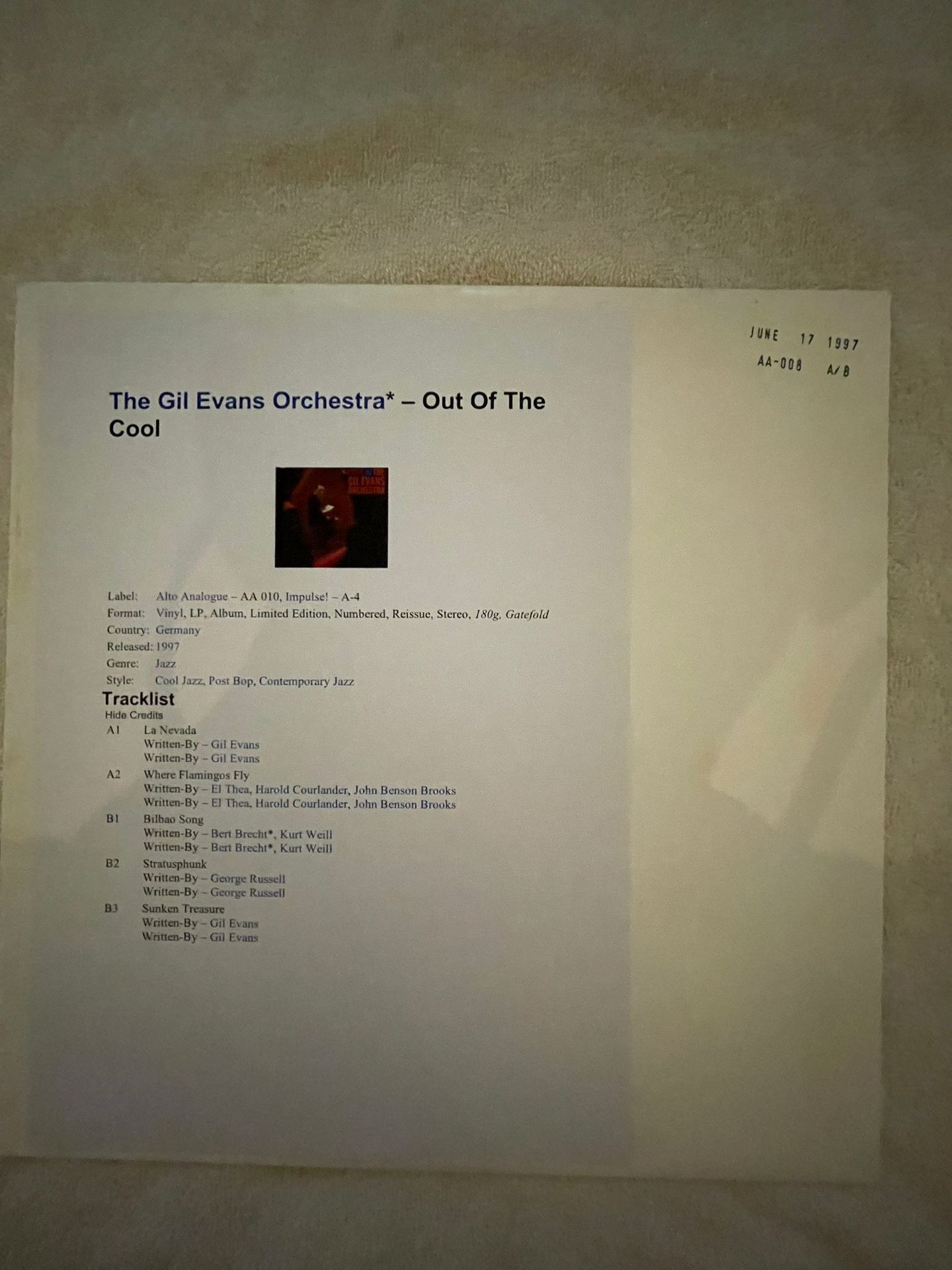 The Gil Evans Orchestra - Out Of The Cool | Alto Analogue (AA 008)