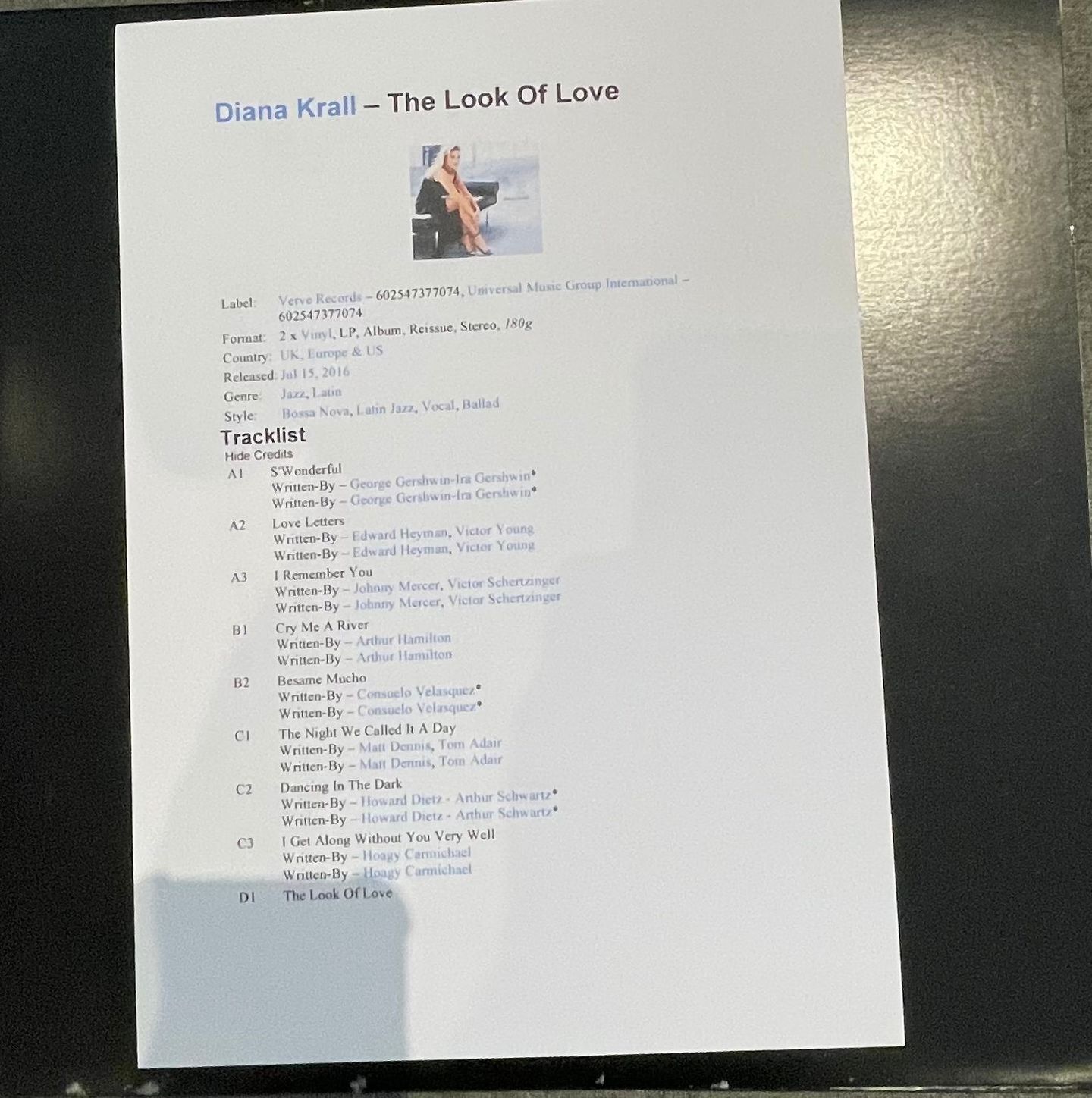 Diana Krall - The Look Of Love | Original Recordings Group (ORG004-45)