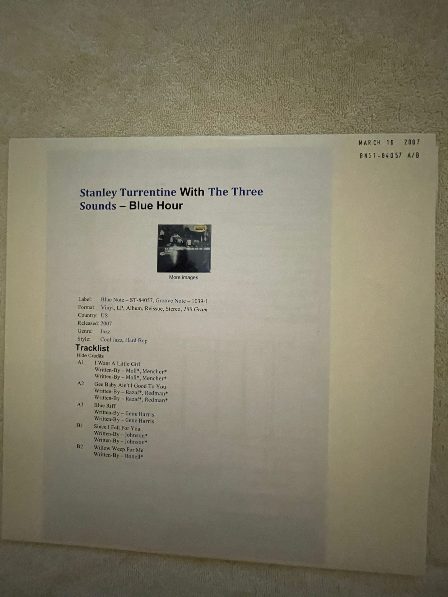 Stanley Turrentine With The Three Sounds - Blue Hour | Groove Note (Blue Note – ST-84057)