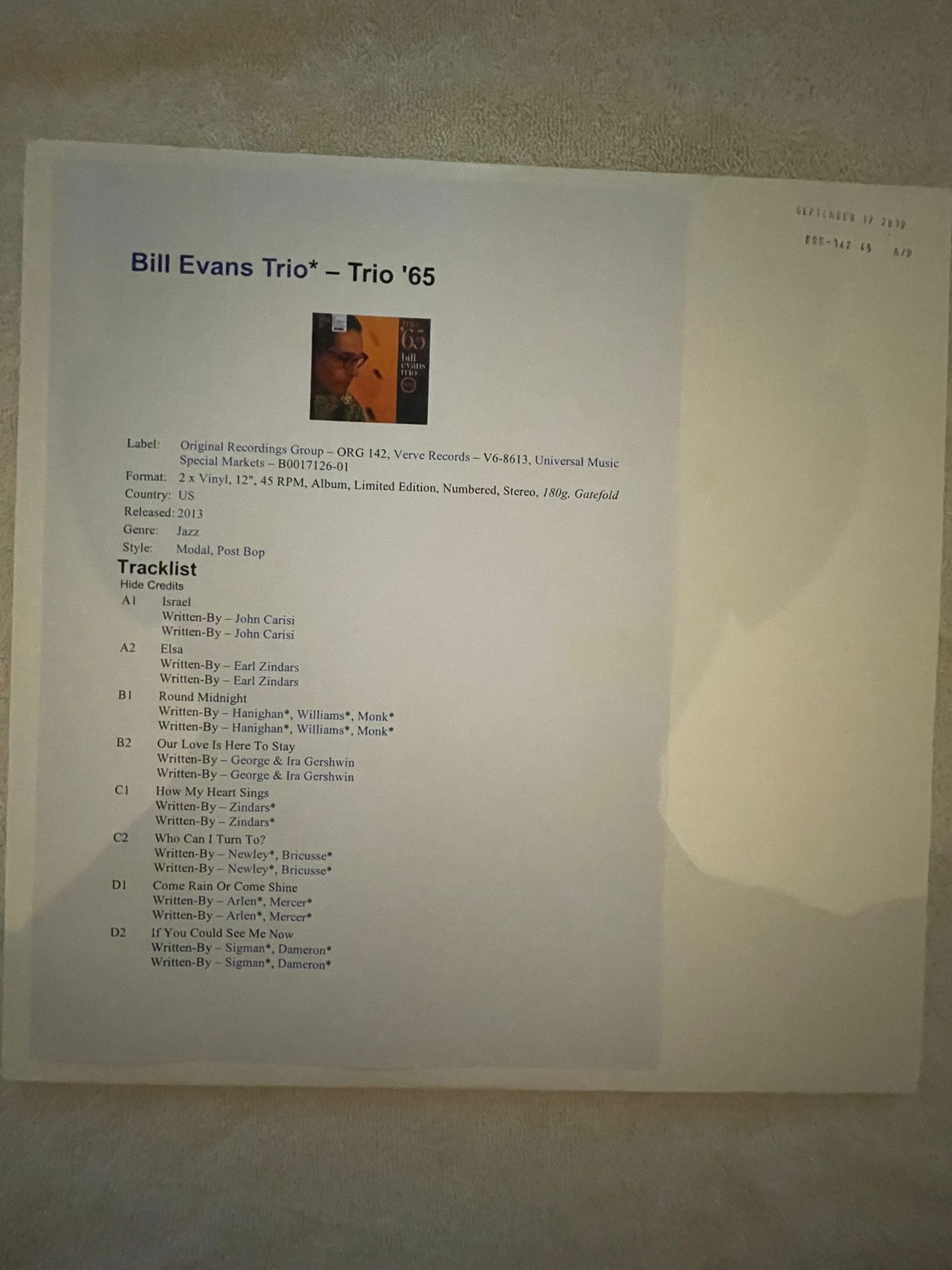 Bill Evans - Trio '65 | Original Recordings Group (ORG-142-45)
