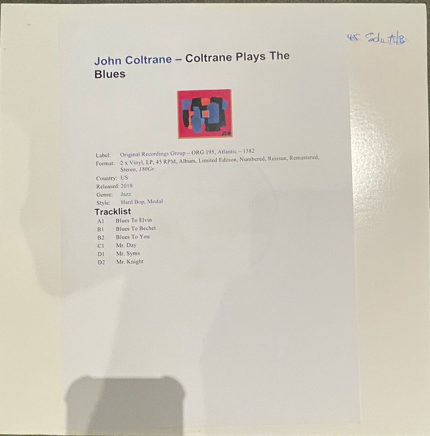 John Coltrane - Coltrane Plays The Blues | Original Recordings Group (ORG-195-45)