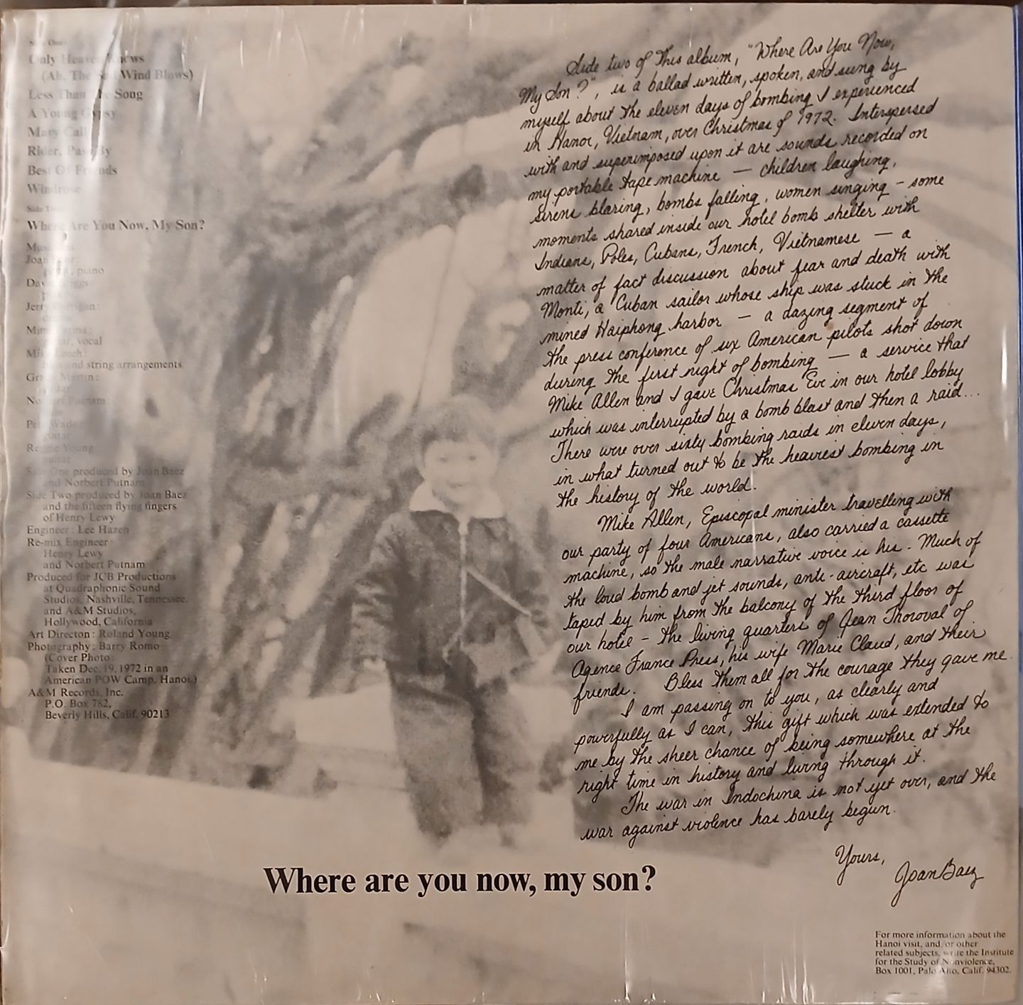 Joan Baez - Where Are You Now, My Son? | A&M Records (SP-4390) - 2