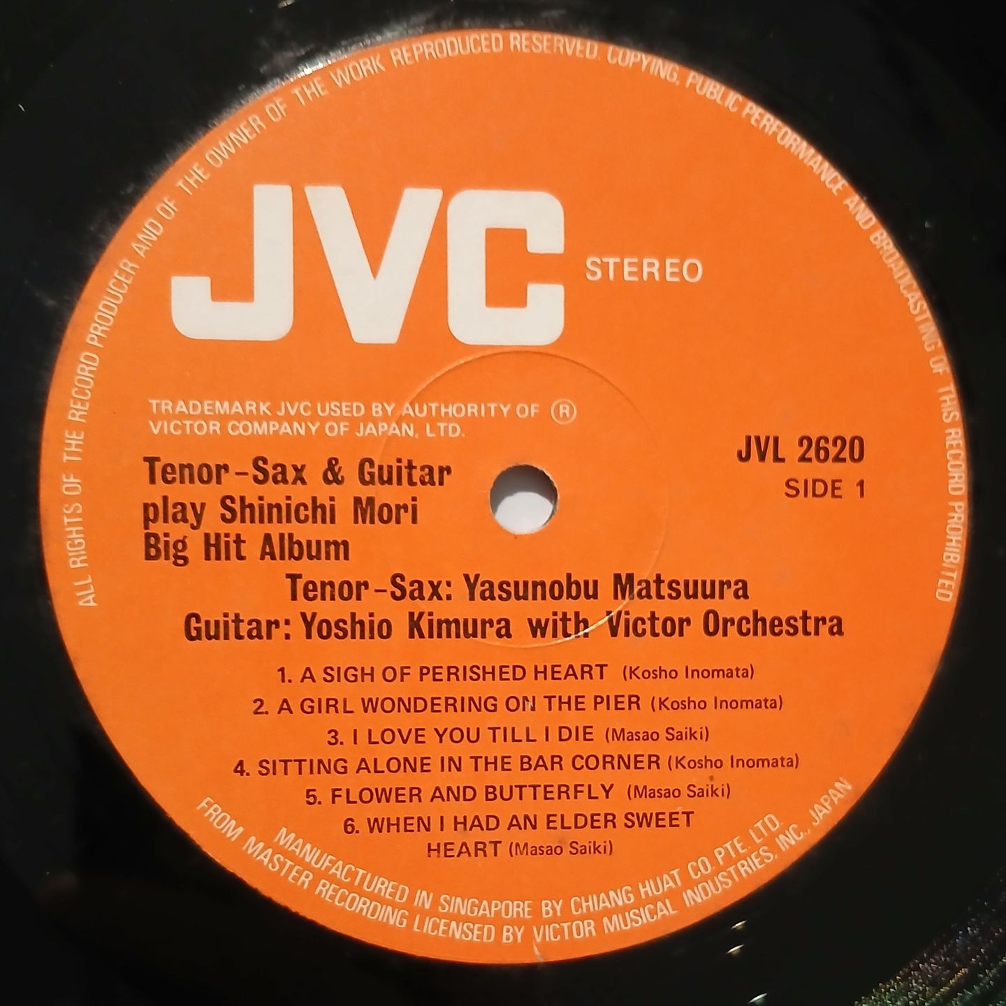 Yasunobu Matsuura  &  Yoshio Kimura & Victor Orchestra - Tenor-Sax & Guitar Play Shinichi Mori Big Hit Album | JVC (JVL 2620) - 2