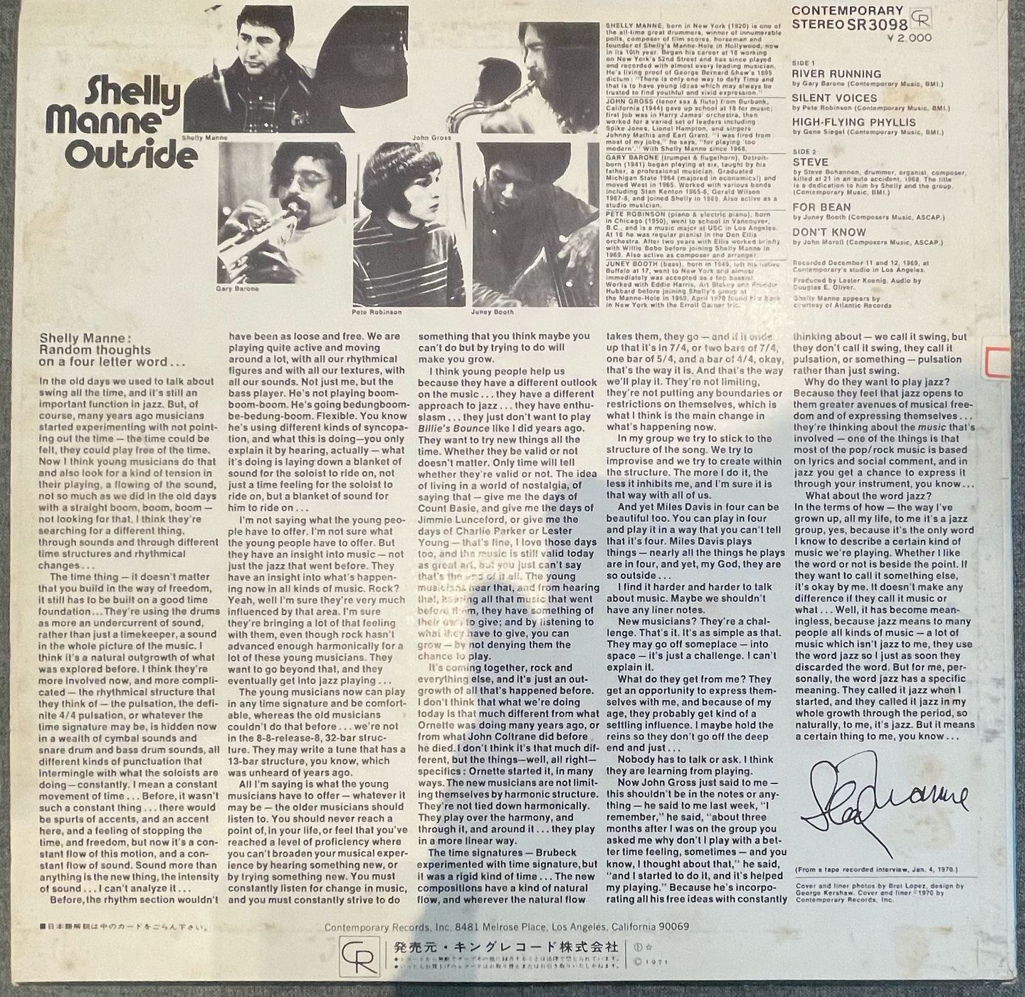 Selly Manne - Outside | Contemporary Records (SR-3098) - 2