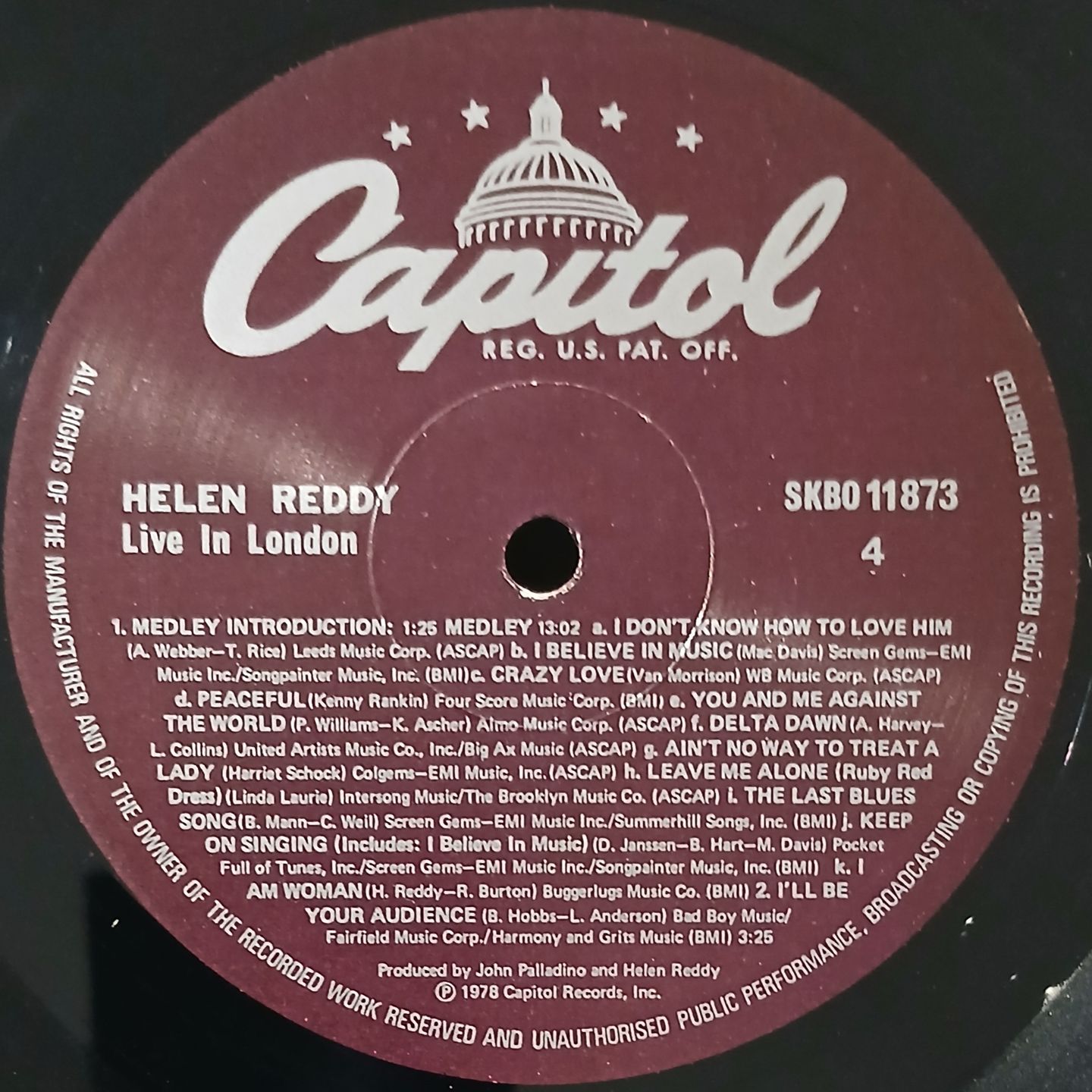 Helen Reddy - Live In London | Capitol Records (SKBO 11873) - 7