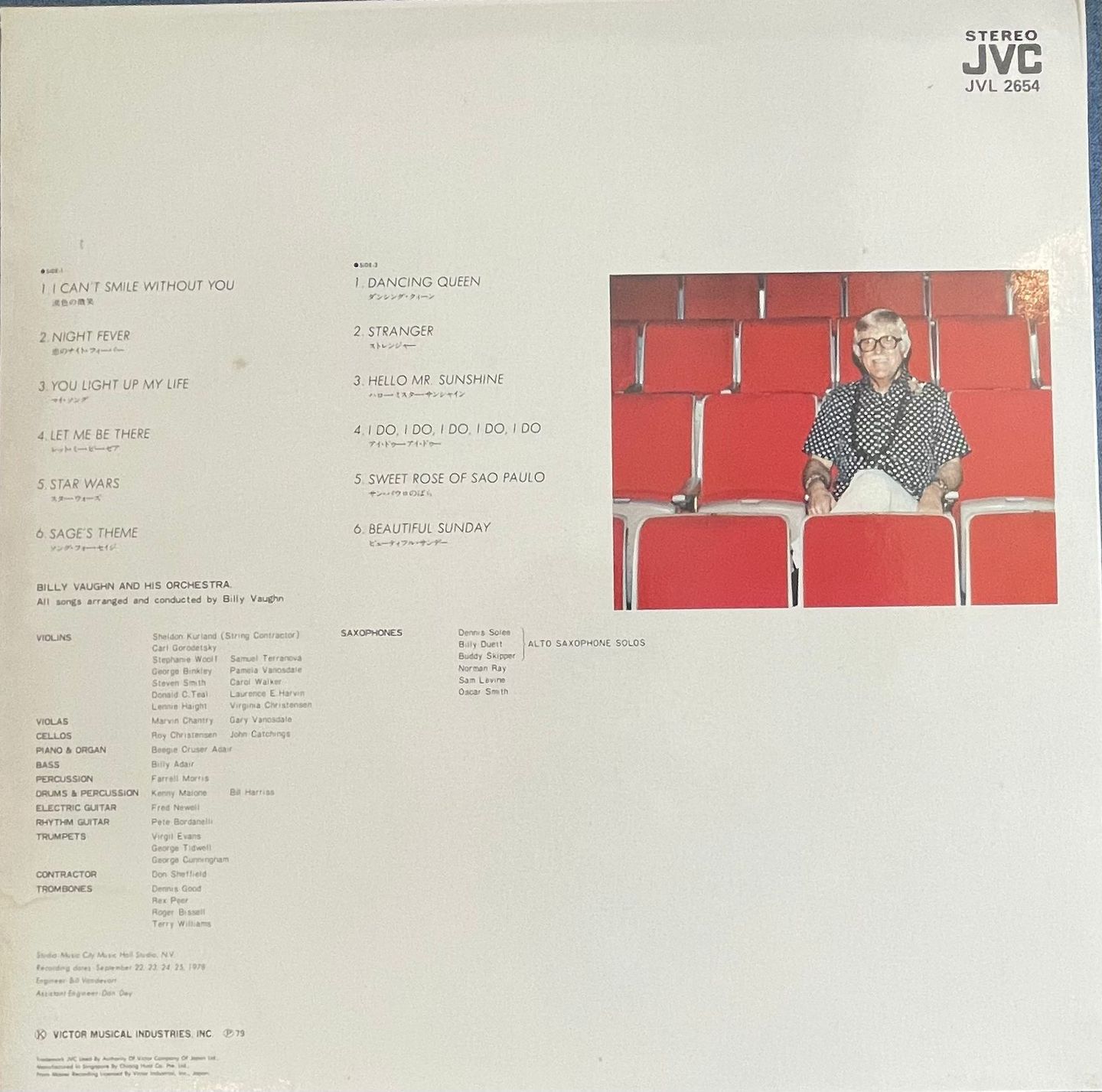 Billy Vaughn & His Orchestra - I Can't Smile Without You | JVC Records (JVL 2654) - 2 Billy Vaughn & His Orchestra - I Can't Smile Without You | JVC Records (JVL 2654) - 2