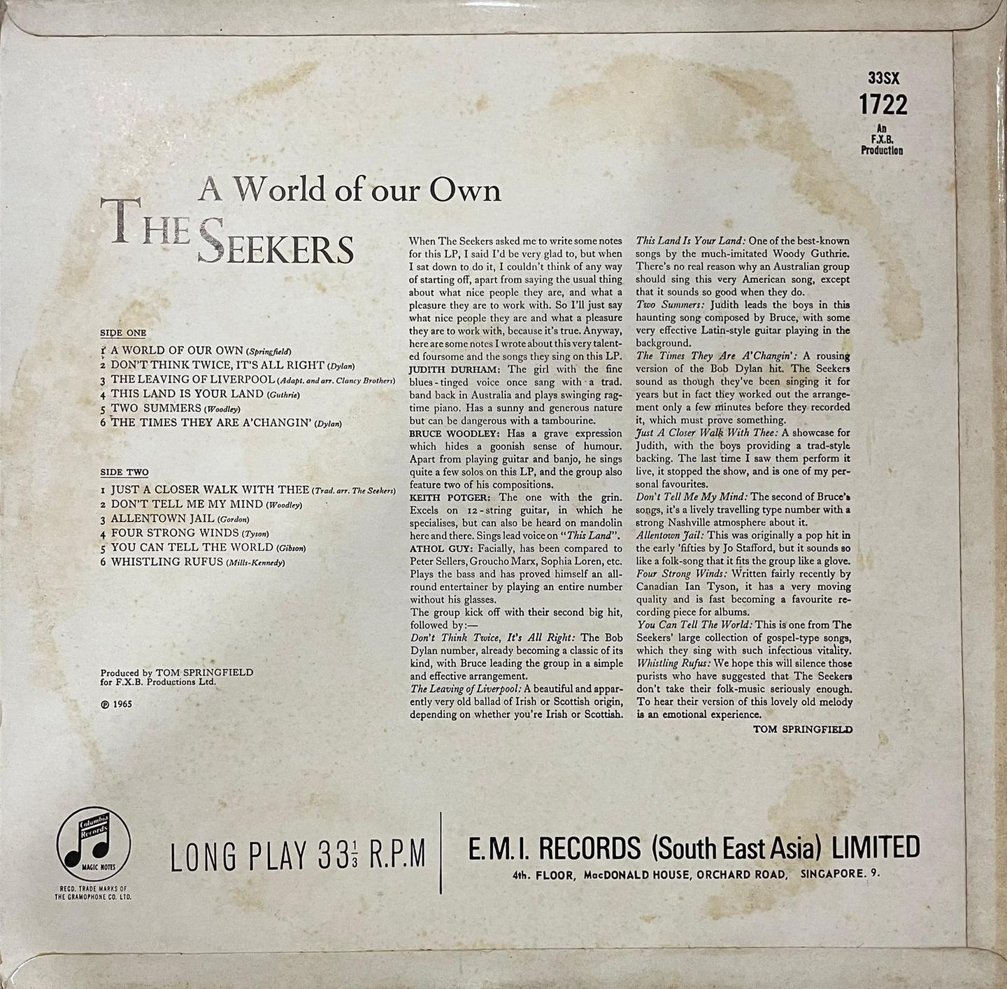 The Seekers - World Of Our Own | Columbia (33SX 1722) - 2 The Seekers - World Of Our Own | Columbia (33SX 1722) - 2
