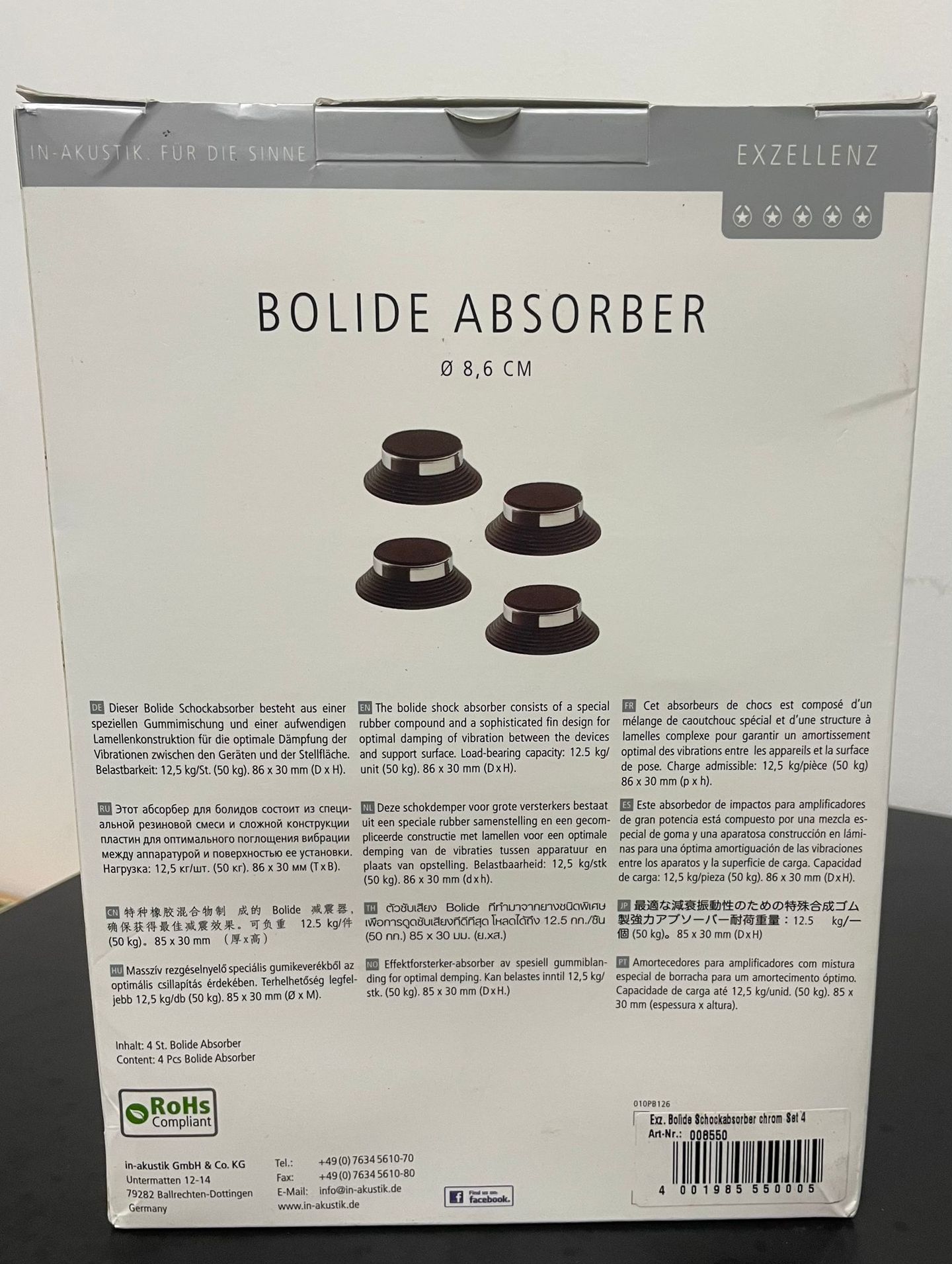 Inakustik - Inakustik Bolide Absorber Set of 4 Chrome Black ( 2 Packs) - 2 Inakustik - Inakustik Bolide Absorber Set of 4 Chrome Black ( 2 Packs) - 2