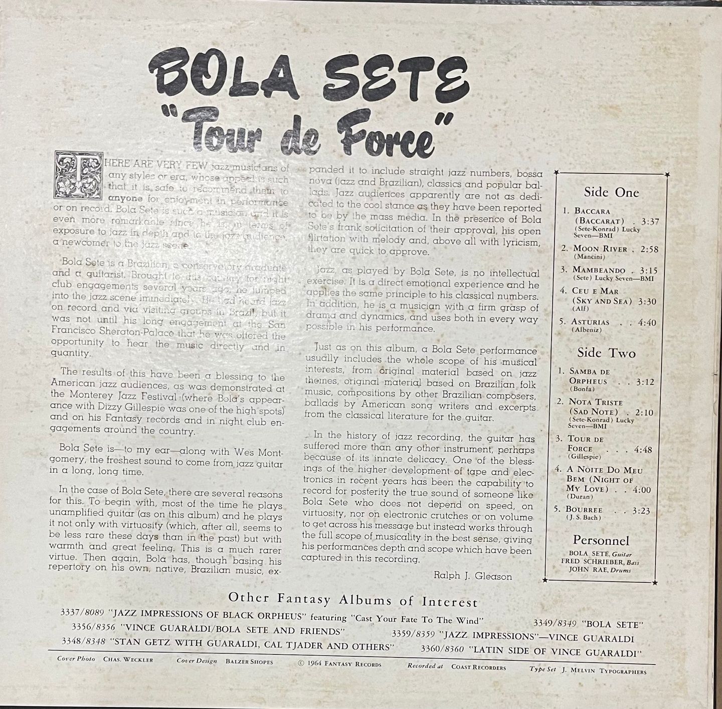 Bola Sete - Tour De Force | Fantasy (3358) - 2 Bola Sete - Tour De Force | Fantasy (3358) - 2