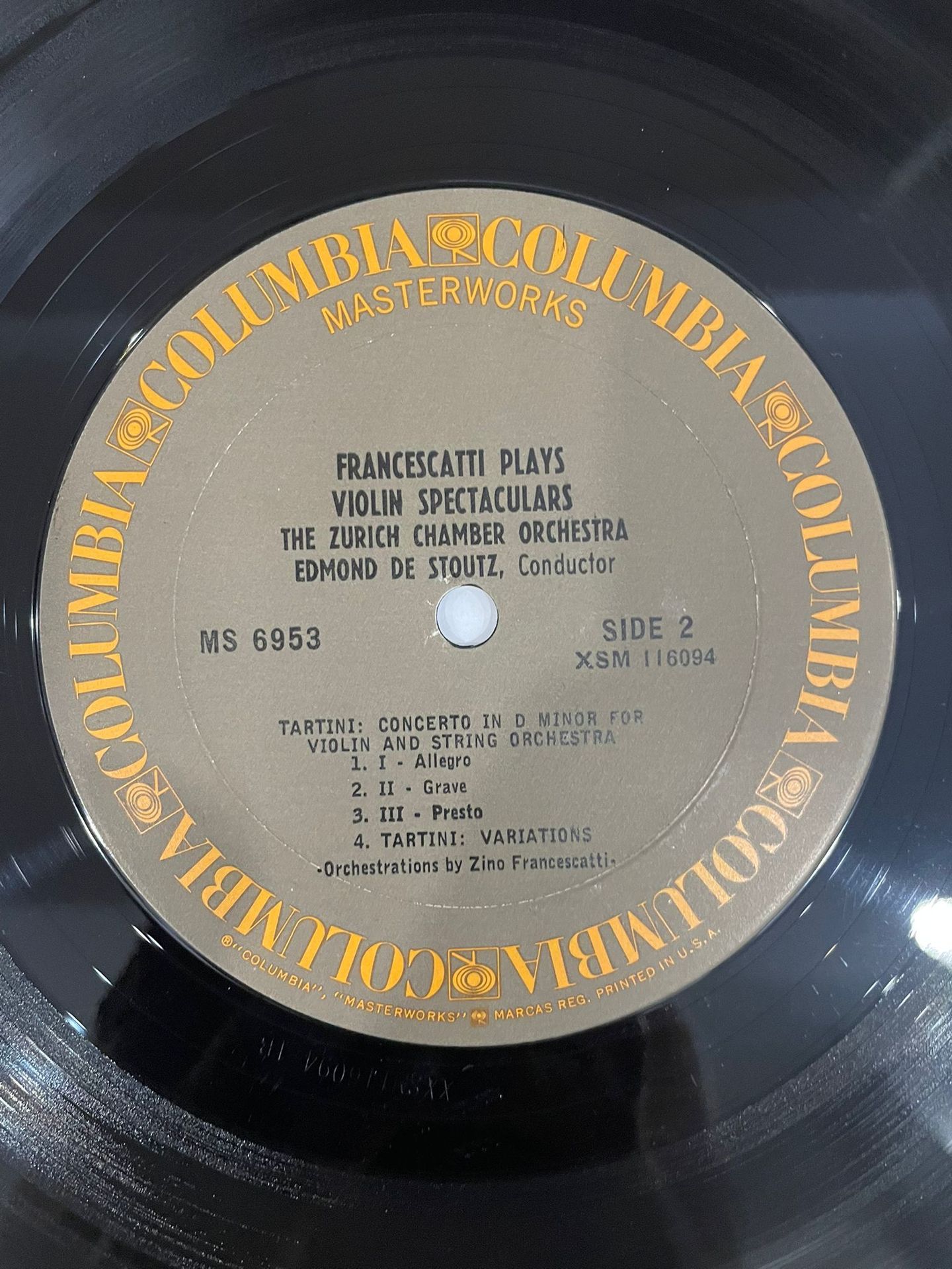 Zino Francescatti , Tomaso Antonio Vitali / Niccolò Paganini / Giuseppe Tartini , Edmond De Stoutz And The Zürcher Kammerorchester - Francescatti Plays Violin Spectaculars | Columbia Masterworks (MS 6953) - 4 Zino Francescatti , Tomaso Antonio Vitali / Niccolò Paganini / Giuseppe Tartini , Edmond De Stoutz And The Zürcher Kammerorchester - Francescatti Plays Violin Spectaculars | Columbia Masterworks (MS 6953) - 4