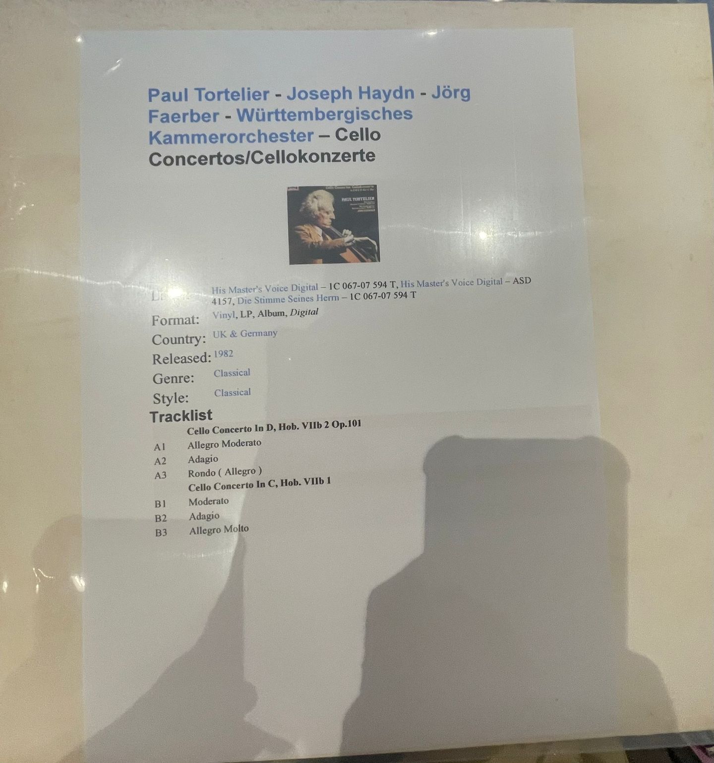 Paul Tortelier - Joseph Haydn - Jörg Faerber - Württembergisches Kammerorchester - Cello Concertos/Cellokonzerte | His Master's Voice Digital (1C 067-07 594 T) - main Paul Tortelier - Joseph Haydn - Jörg Faerber - Württembergisches Kammerorchester - Cello Concertos/Cellokonzerte | His Master's Voice Digital (1C 067-07 594 T) - main