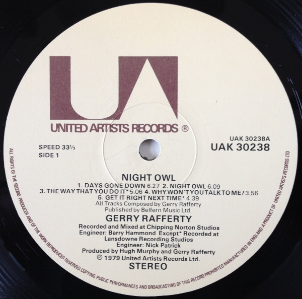 Gerry Rafferty - Night Owl | United Artists Records (UAK 30238) - 3