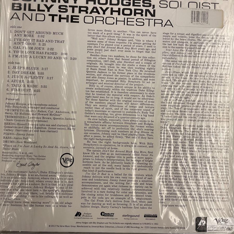 Johnny Hodges With Billy Strayhorn And The Orchestra