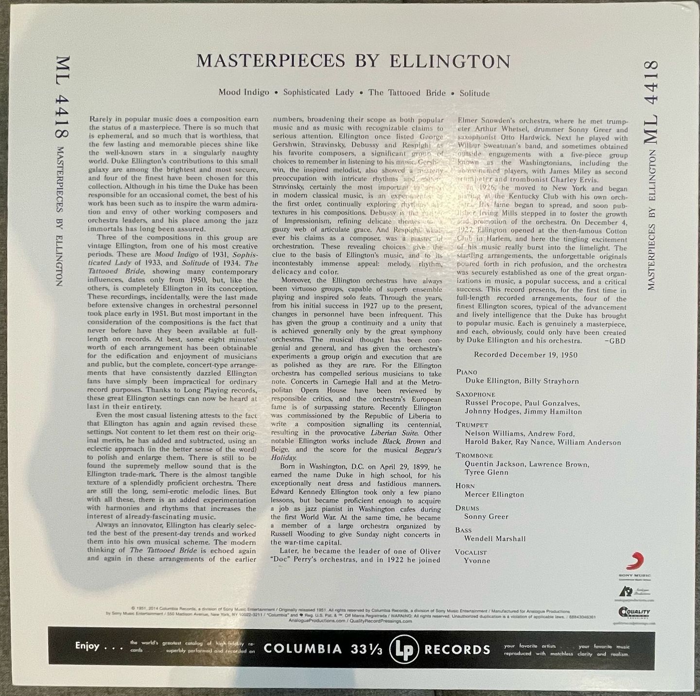 Duke Ellington And His Orchestra - Masterpieces By Ellington | Analogue Productions (APJ 4418) - 2 Duke Ellington And His Orchestra - Masterpieces By Ellington | Analogue Productions (APJ 4418) - 2