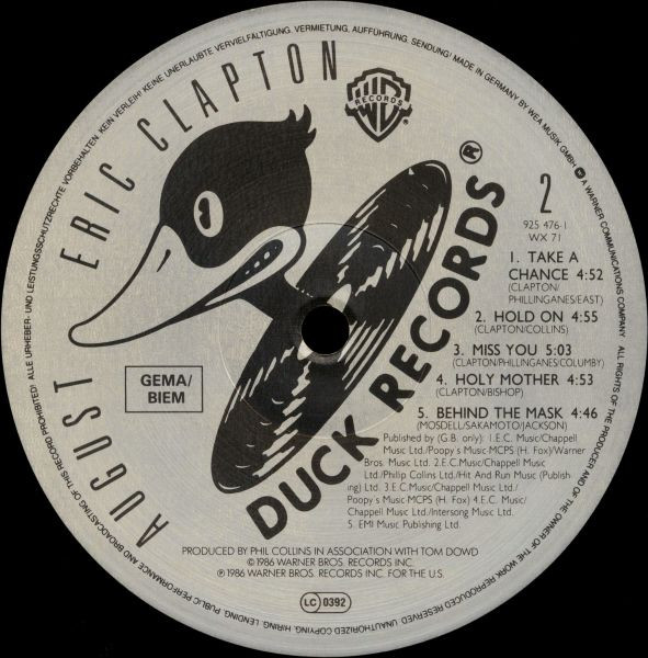 Eric Clapton - August | Duck Records (925 476-1) - 6 Eric Clapton - August | Duck Records (925 476-1) - 6