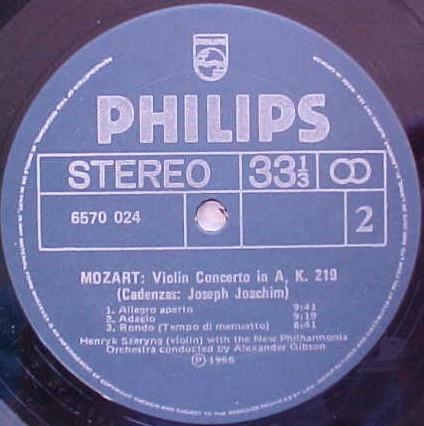 Henryk Szeryng , Alexander Gibson , New Philharmonia Orchestra , Mozart - Violin Concertos No. 3 In G, No. 5 In A [Vinyl] | Philips (6570 024) - 4