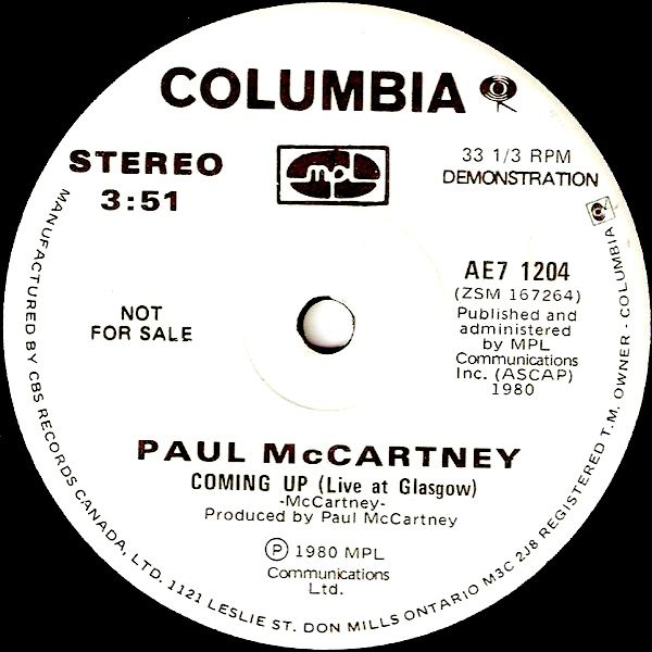 Paul McCartney - Coming Up (Live At Glasgow) (7") [Vinyl] | Columbia (AE7 1204) - main