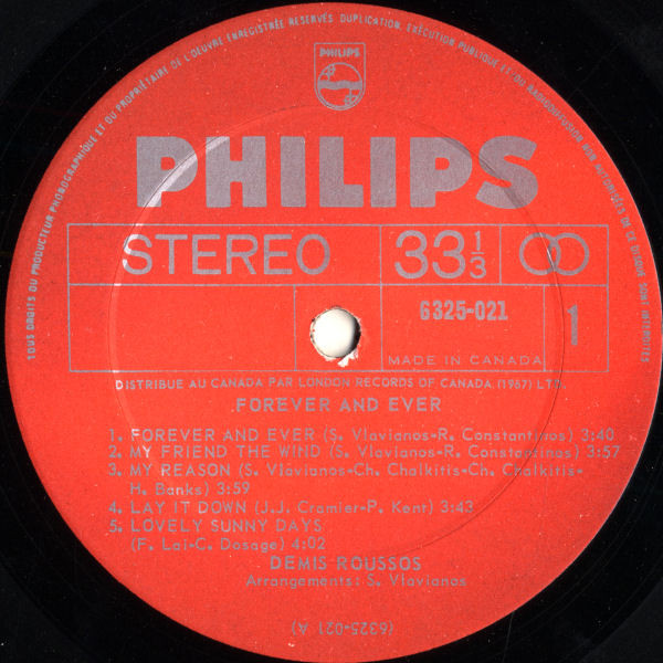 Démis Roussos - Forever And Ever [Vinyl] | Philips (6325 021) - 3