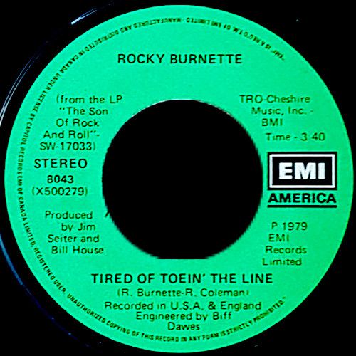 Rocky Burnette - Tired Of Toein' The Line / Boogie Down In Mobile, Alabama (7") [Vinyl] | EMI America (8043) - main