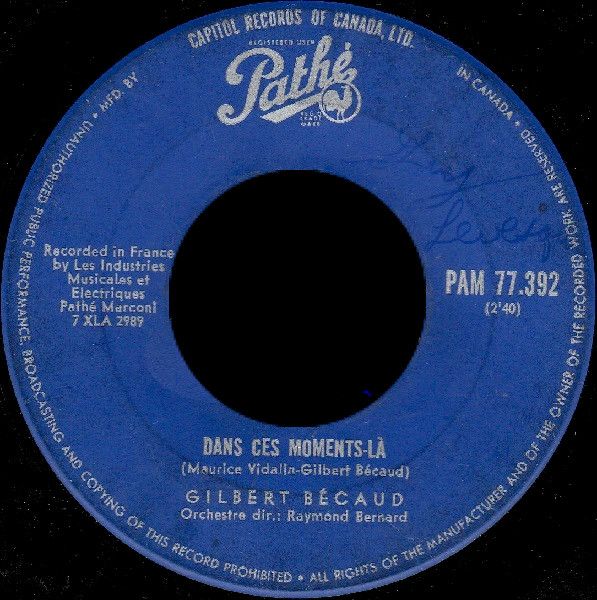 Gilbert Bécaud - Et Maintenant / Dans Ces Moments-La (7") [Vinyl] | Pathé (PAM 77.392) - main