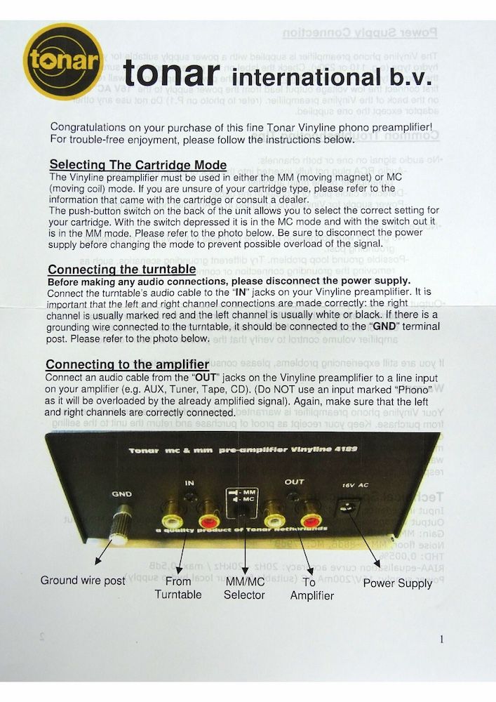 Tonar - Préamplificateur phono MC/MM 4189 [Matériel audio] - 4