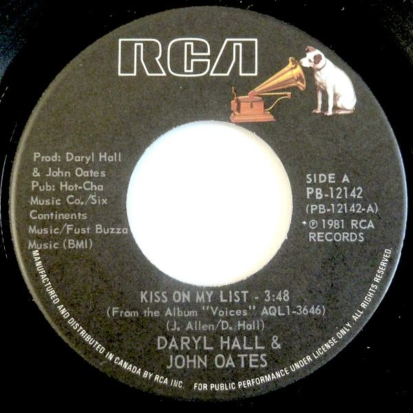 Daryl Hall & John Oates - Kiss On My List / Africa (7") [Vinyl] | RCA (PB-12142)