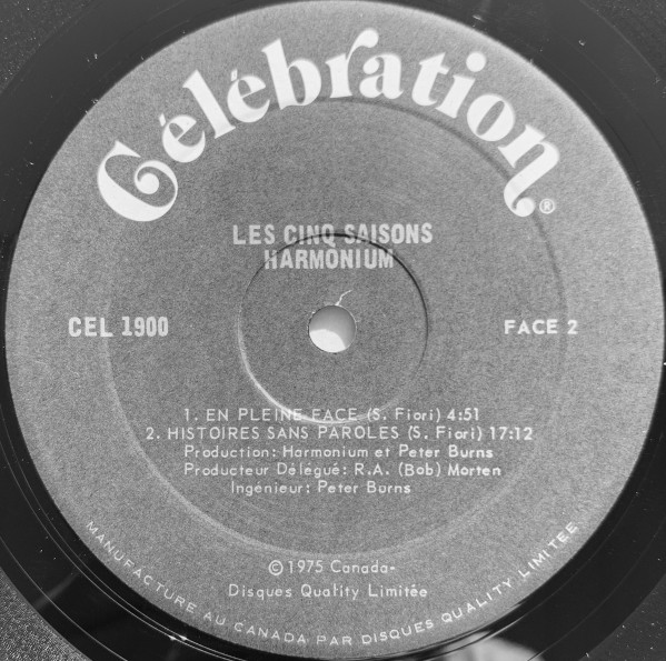 Harmonium - Les Cinq Saisons [Vinyl] | Celebration (CEL 1900) - 6