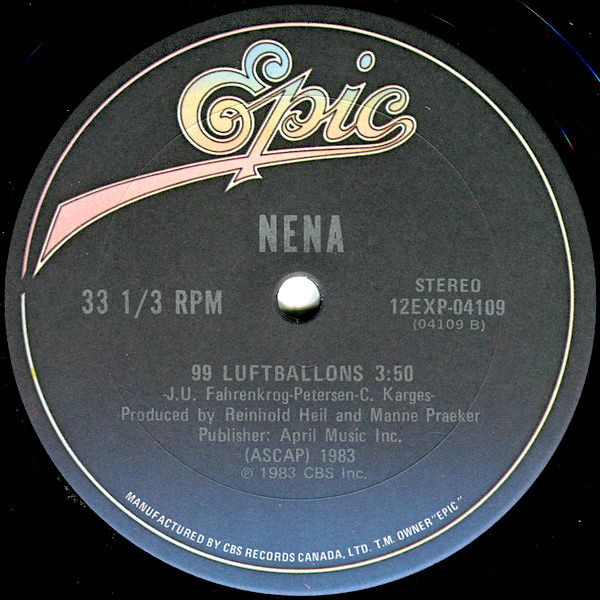 Nena - 99 Red Balloons / 99 Luftballons (12") [Vinyl] | Epic (12EXP-04109) - 3