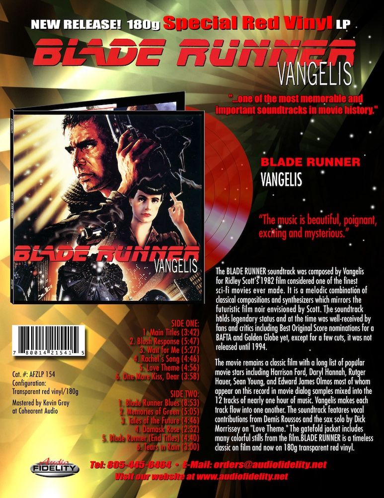 Vangelis - Blade Runner (Limited Edition - Red Translucent Vinyl) [Vinyl] | Audio Fidelity (AFZLP 154) - 4