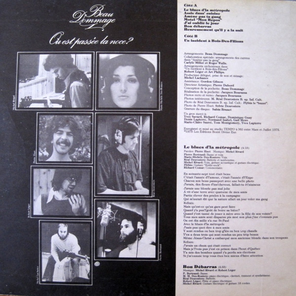 Beau Dommage - Où Est Passée La Noce? [Vinyl] | Capitol Records (SKAO 70,037) - 5