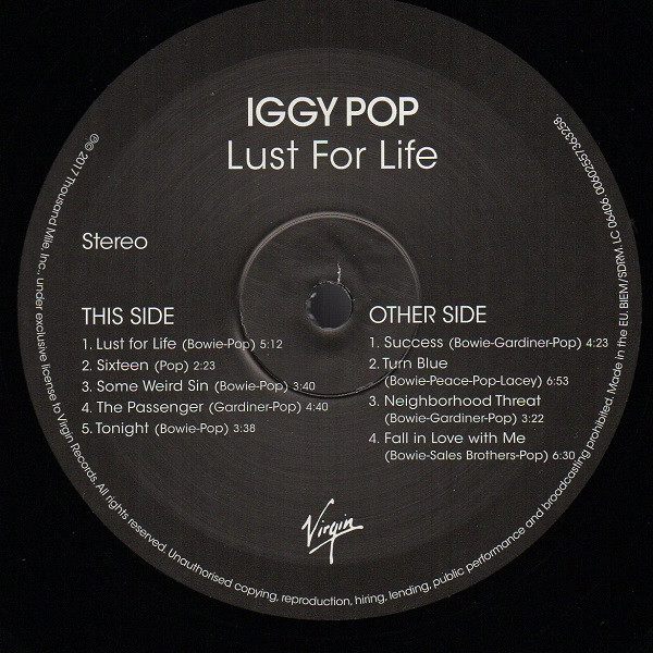 欧LP Iggy Pop Lust For Life B002627501 Virgin, Universal Music Group /00260 Iggy Pop – Lust For Life – Vinyl (180 Gram, LP, Album + 2
