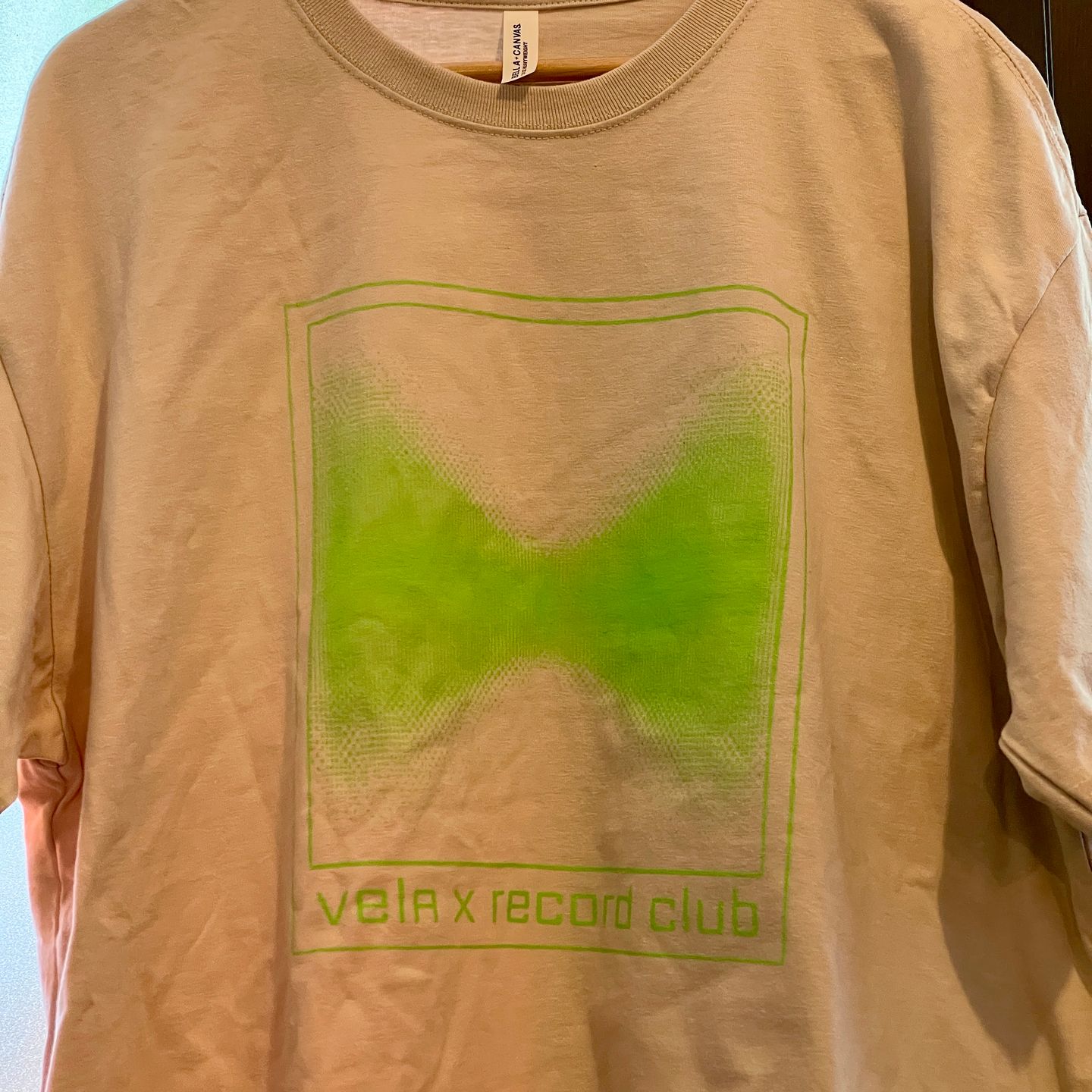 vela x record club - logo tee 1 - dust with solar green - 2 vela x record club - logo tee 1 - dust with solar green - 2