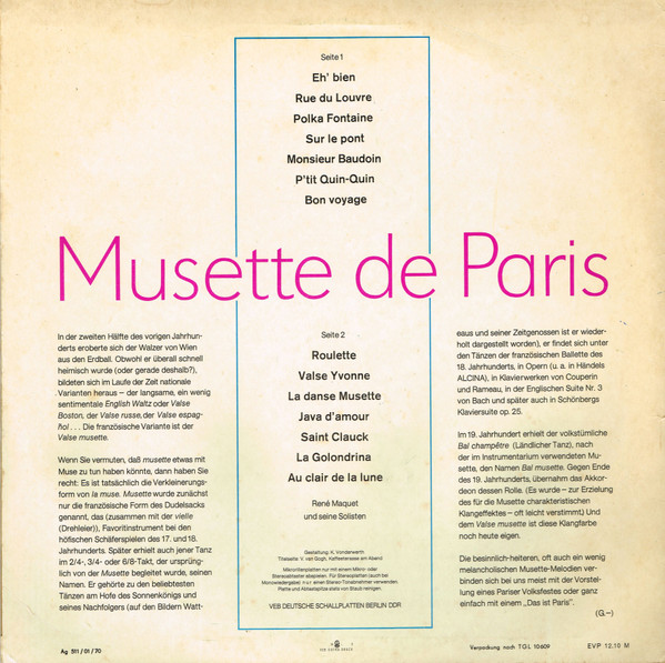 René Maquet Und Seine Solisten - Musette De Paris | AMIGA (8 45 073) - 2 René Maquet Und Seine Solisten - Musette De Paris | AMIGA (8 45 073) - 2