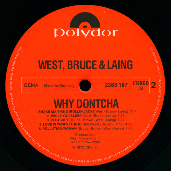 West, Bruce & Laing - Why Dontcha | Polydor (2383 187) - 4 West, Bruce & Laing - Why Dontcha | Polydor (2383 187) - 4