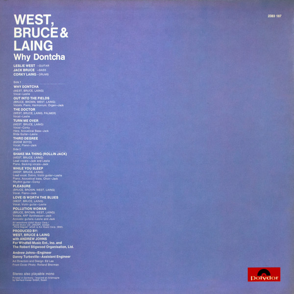 West, Bruce & Laing - Why Dontcha | Polydor (2383 187) - 2 West, Bruce & Laing - Why Dontcha | Polydor (2383 187) - 2
