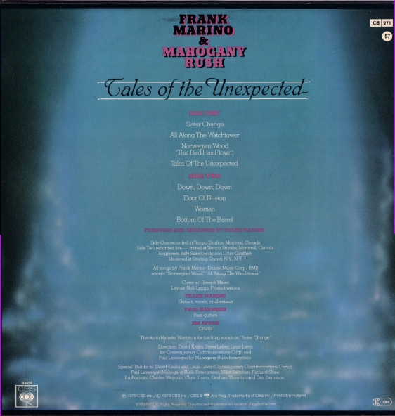 Frank Marino & Mahogany Rush - Tales Of The Unexpected | CBS (83494) - 2 Frank Marino & Mahogany Rush - Tales Of The Unexpected | CBS (83494) - 2