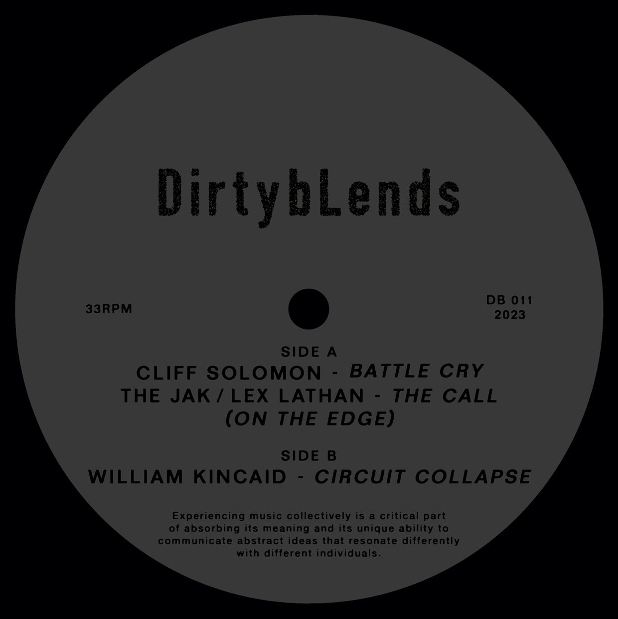 Cliff Solomon  &  The Jak  &  Lex Lathan  &  William Kincaid - Battle Cry / The Call (Over The Edge) / Circuit Collapse | Dirty Blends (DB 011)