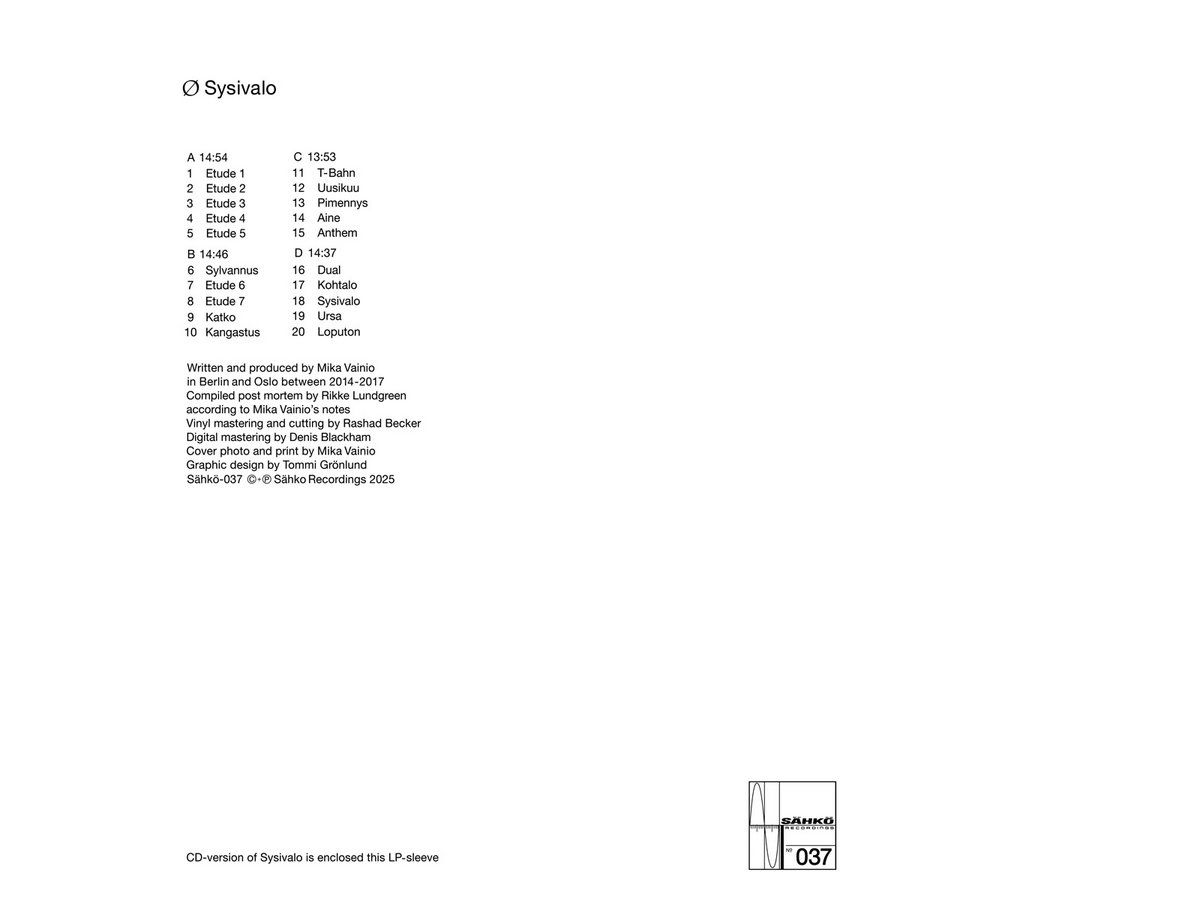 Ø - Sysivalo | Sähkö Recordings (SÄHKÖ-037) - 2 Ø - Sysivalo | Sähkö Recordings (SÄHKÖ-037) - 2