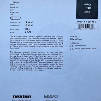 Zander VT - Dig Your Own Rave | Memo (MEMO six) Zander VT - Dig Your Own Rave | Memo (MEMO six)