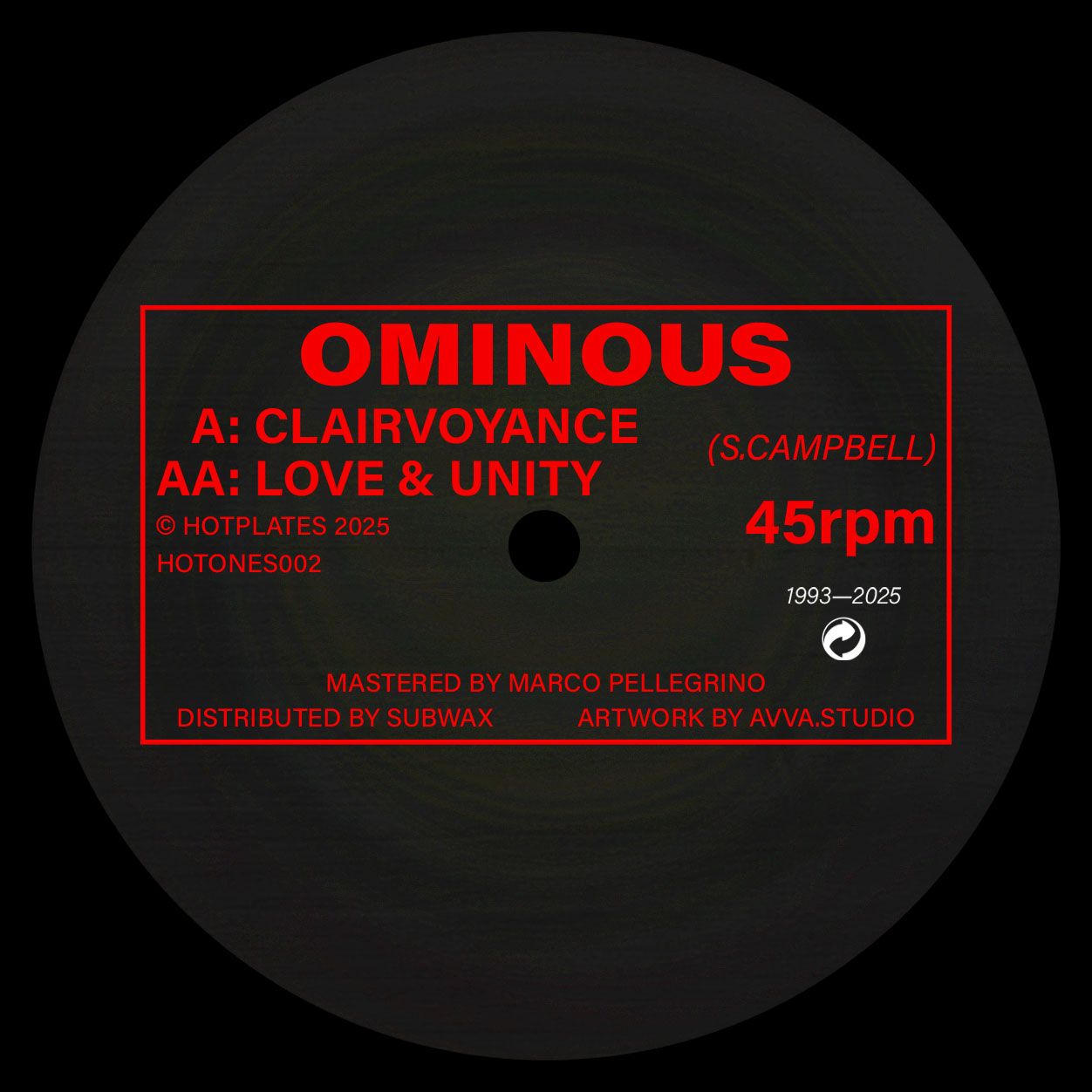Ominous - Clairvoyance / Love & Unity (Reissue) | Hot Plates UK (HOTONES002)
